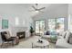 Staged living room showcasing a fireplace, wood floors, and a cozy seating arrangement, creating a welcoming space at 10482 Clarion River Dr, Las Vegas, NV 89135