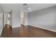 Spacious bedroom with hardwood floors, closet and fan at 4339 Spencer St # 15, Las Vegas, NV 89119