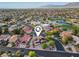 Aerial view of property highlighting a pool, lush landscaping, and proximity to a golf course at 8104 Wispy Sage Way, Las Vegas, NV 89149