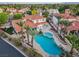 A spacious backyard featuring a pool, spa, seating area, and lush landscaping, perfect for outdoor living at 8104 Wispy Sage Way, Las Vegas, NV 89149