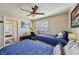 Tastefully decorated bedroom featuring two twin beds, neutral walls, plush carpeting, and a ceiling fan at 8104 Wispy Sage Way, Las Vegas, NV 89149