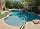 Beautiful backyard pool featuring cool, refreshing water and lush greenery, offering a perfect oasis for relaxation and recreation at 8777 Beckett Ridge Ave, Las Vegas, NV 89149