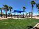 Lush green lawn and picnic tables under a blue canopy, a place for gathering at 1094 Paradise Resort Dr, Henderson, NV 89002