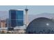 Stunning city view of the Sphere, Fontainebleau, and Strat Tower against a backdrop of mountains, showcasing the vibrant Vegas skyline at 125 E Harmon Ave # 2907, Las Vegas, NV 89109