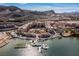 Picturesque aerial view of Lake Las Vegas village and marina with scenic lakefront at 53 Falling Ridge Ln, Henderson, NV 89011
