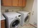 Functional laundry area with modern washer and dryer, cabinets, and practical design at 7840 Millhopper Ave, Las Vegas, NV 89128