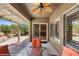 Covered patio with outdoor dining table and view of desert landscaping at 1561 Campfire Ln, Mesquite, NV 89034