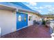 Close up view of the charming front entry featuring double blue doors at 1708 Weeping Willow Ln, Las Vegas, NV 89104
