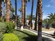 Lush greenery and palm trees surround a community pool area with benches and a walking path at 5024 Starfinder Ave, Las Vegas, NV 89108
