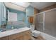 Stylish bathroom featuring vanity, toilet, and glass-enclosed shower at 530 Tam O Shanter, Las Vegas, NV 89109