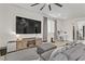 Cozy living room featuring a large TV, comfortable gray sofa, and modern furnishings at 7122 Red Gulch St, North Las Vegas, NV 89084