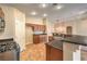Well-lit kitchen with wooden cabinetry, stainless steel sink, and black countertops at 8664 Frasure Falls Ave, Las Vegas, NV 89178