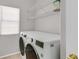 Well-equipped laundry room with modern washer and dryer and convenient shelving at 1221 Diamond Valley St, Henderson, NV 89052