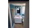 Small bathroom with pink vanity and blue tile at 3314 Arapaho, Las Vegas, NV 89169