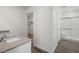 Bathroom featuring a walk-in shower with a vanity area and closet at 6772 Violet Cascade Ave, Las Vegas, NV 89156