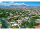 A high angle real estate shot showing a large residential neighborhood with mountain views on a clear day at 9713 Highridge Dr, Las Vegas, NV 89134