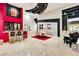 Open concept living area with wet bar, dining area and unique ceiling elements at 9713 Highridge Dr, Las Vegas, NV 89134