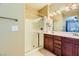 Bright bathroom with double sink vanity and shower at 10931 Sardinia Sands Dr, Las Vegas, NV 89141
