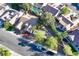 Aerial perspective featuring a property's pool, spa, and lush landscaping at 2309 Tedesca Dr, Henderson, NV 89052