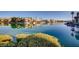 Panoramic view of a serene lake reflecting waterfront homes and clear sky from a lush shoreline at 3111 Lido Isle Ct, Las Vegas, NV 89117