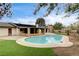 Backyard swimming pool with covered patio and lush landscaping at 3575 W Robindale Rd, Las Vegas, NV 89139