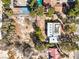 Overhead shot of the property showing the roof, backyard, nearby pool and the surrounding neighborhood at 5715 Gilbert Ln, Las Vegas, NV 89130