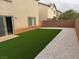 Low-maintenance backyard featuring artificial turf, decorative rock, and privacy fence at 3748 Autumn King Ave, Henderson, NV 89052