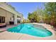 Inviting backyard pool with a waterfall feature and lounge chairs under the covered patio, surrounded by lush landscaping at 1246 E Gary Ave, Las Vegas, NV 89123