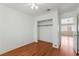 Neutral bedroom with hardwood floors, closet and ceiling fan at 4517 Rodman Dr, Las Vegas, NV 89130