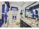 Cozy bathroom with blue accents, a granite vanity, and a shower-tub combination at 5202 Willis St, North Las Vegas, NV 89031
