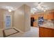 Welcoming entryway with decorative tile accents, a leaded glass door, and views of the kitchen at 2820 Goldcreek St, Henderson, NV 89052