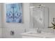 Modern bathroom features stylish fixtures, a shower with glass door, and a double vanity at 436 Trevinca St, Las Vegas, NV 89138