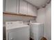 Functional laundry room with white washer and dryer units, and white cabinetry at 6436 Point Break St, North Las Vegas, NV 89084