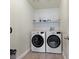 Modern laundry room with white front load washer and dryer at 1124 Aspen Cliff Dr, Henderson, NV 89011