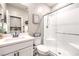Bright bathroom featuring white cabinets, a glass shower, and modern fixtures at 1267 Dorado Sea Ct, Henderson, NV 89052