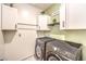 Functional laundry room with modern washer and dryer and plenty of cabinet storage at 1267 Dorado Sea Ct, Henderson, NV 89052