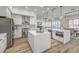 Modern white kitchen featuring stainless steel appliances, center islands, and wood-look flooring at 1964 Oliver Springs St, Henderson, NV 89052