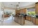 Modern kitchen featuring a unique island, sleek countertops, and abundant natural light at 437 Pinnacle Heights Ln, Las Vegas, NV 89144