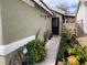 Inviting home exterior with manicured garden, featuring vibrant plants and smart home security at 4568 Little Finch Ln, Las Vegas, NV 89115