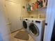 Well-equipped laundry room with a washer, dryer, and shelving for supplies and convenience at 4568 Little Finch Ln, Las Vegas, NV 89115