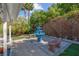 Backyard with blue fountain and garden benches, creating a peaceful and inviting outdoor living space at 4644 Canna Dr, Las Vegas, NV 89122
