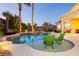 Inviting backyard pool and spa with inset seating, lush landscaping, and a cozy ambiance for relaxation and entertainment at 10243 Cowboys Dream St, Las Vegas, NV 89131