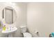 A compact powder room featuring a stylish pedestal sink and modern fixtures, perfect for guests at 1887 Hollywell St, Las Vegas, NV 89135