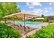 Luxurious community pool with multiple lounge chairs and shaded umbrellas at 1887 Hollywell St, Las Vegas, NV 89135