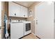 Convenient laundry room features modern machines, cabinetry and is adjacent to the entry door at 3966 E Garfield Dr, Pahrump, NV 89061