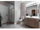 Bathroom featuring modern fixtures, a walk-in shower, and neutral paint at , Las Vegas, NV 89131