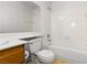 Bathroom with tub, toilet and sink with mirror at 2232 Aspen Mirror Way # 202, Laughlin, NV 89029