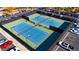 An aerial view of the well-maintained tennis courts and parking at 5000 Linkside Dr, Las Vegas, NV 89130