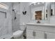 Modern bathroom with a stand-up shower and white vanity at 718 Nectarine Ct, Henderson, NV 89014