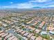 Extensive aerial shot showing numerous homes with pools, and landscaped yards under a clear blue sky in a sunny neighborhood at 7545 Fontera Ct, Las Vegas, NV 89139